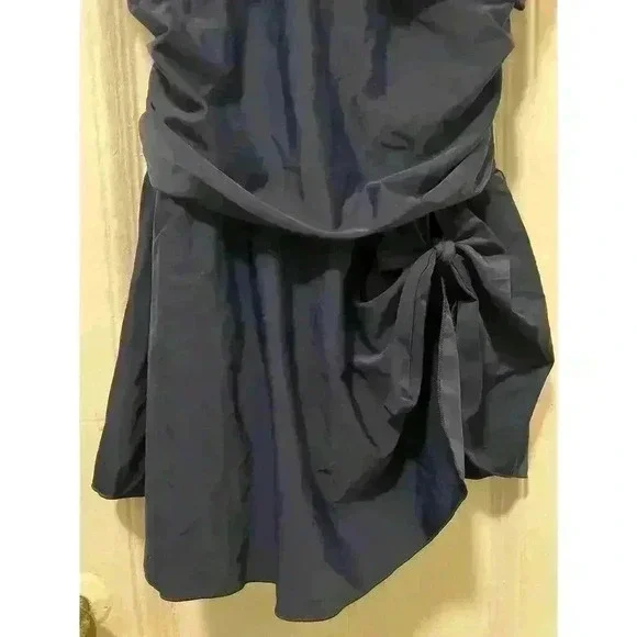 Navy Tummy Control V-Neck Ruched Tie Knot Skirt Swimdress Swimsuit NWT Size XL - Picture 6 of 10